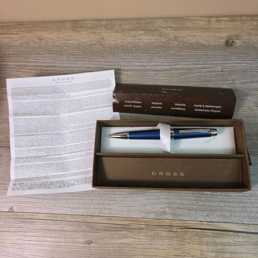 Cross Ballpoint Pen Matte Blue Chrome Trim Executive Writing Gift Set With Box